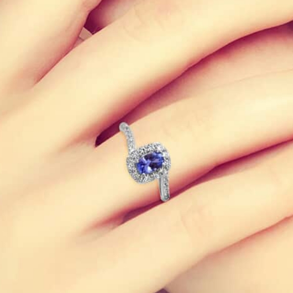 NWT Premium Tanzanite and Natural White Zircon Bypass Halo Ring - Picture 3 of 5